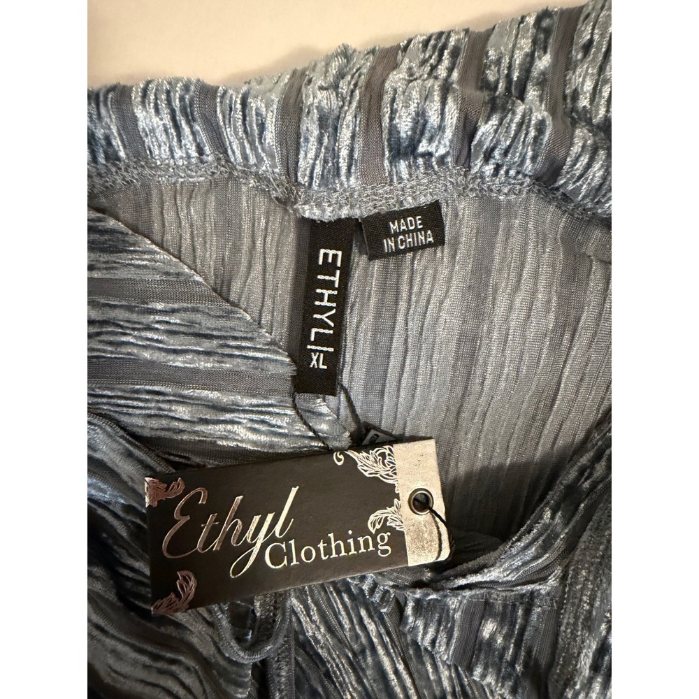 Ethyl Clothing Silver Velvet Tunic Hoodie Pleated Textured Pullover XL NEW - Picture 3 of 10